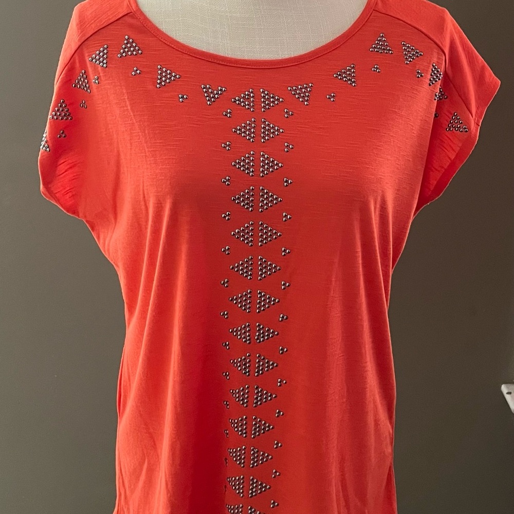 Versona Red Embellished Cap Sleeve T-Shirt